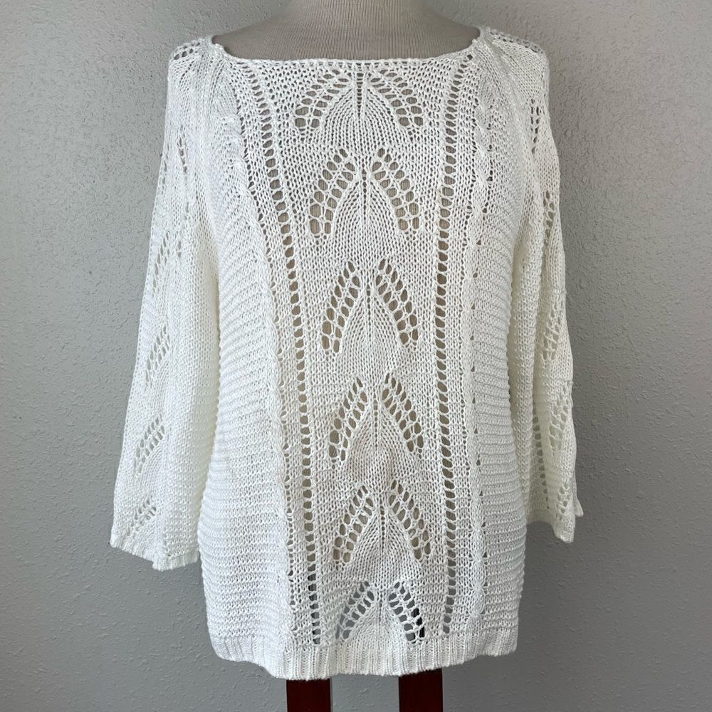 NWT Fever White Loose Knit Sweater Top Size L